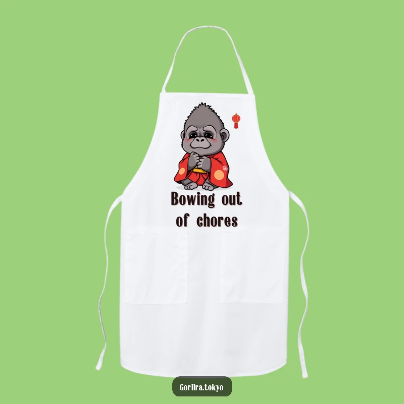 Funny Cute Gorilla Red Kimono Apron: Polite Bow, Kitchen Humorous Gift