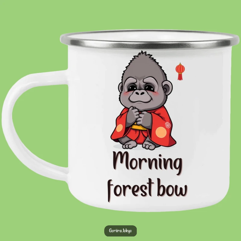 Funny Cute Gorilla Red Kimono Camping Mug: Polite Bow, Outdoor Humorous Gift