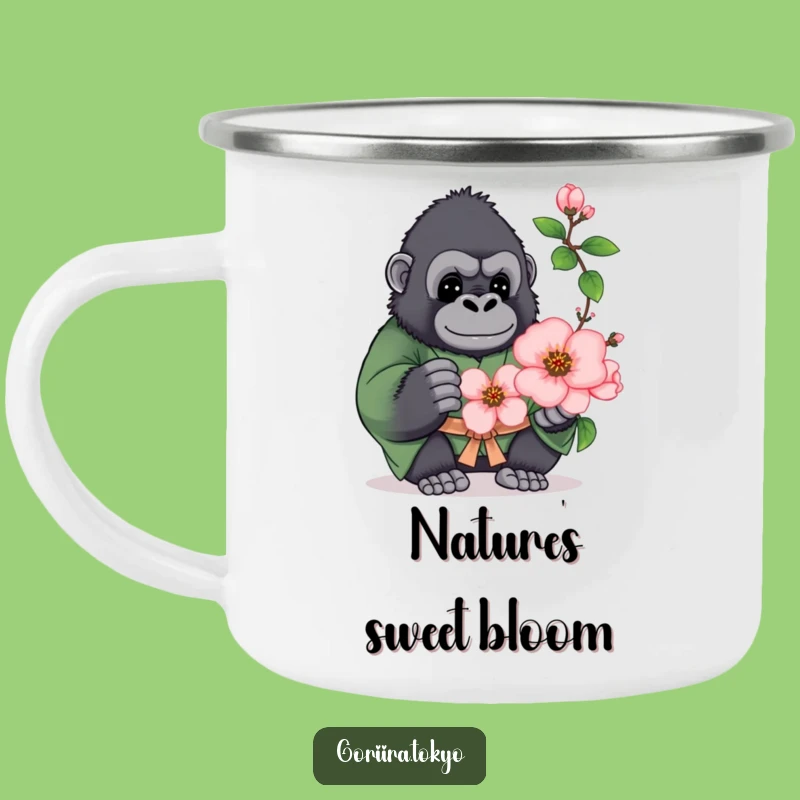 Funny Plump Gorilla Green Kimono Camping Mug: Blossom Sips, Outdoor Humorous Gift