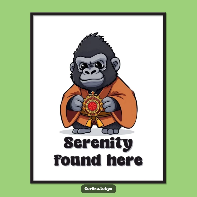Funny Gorilla Kaiser Print - Digital Brown Kimono Warrior Wall Art Gift