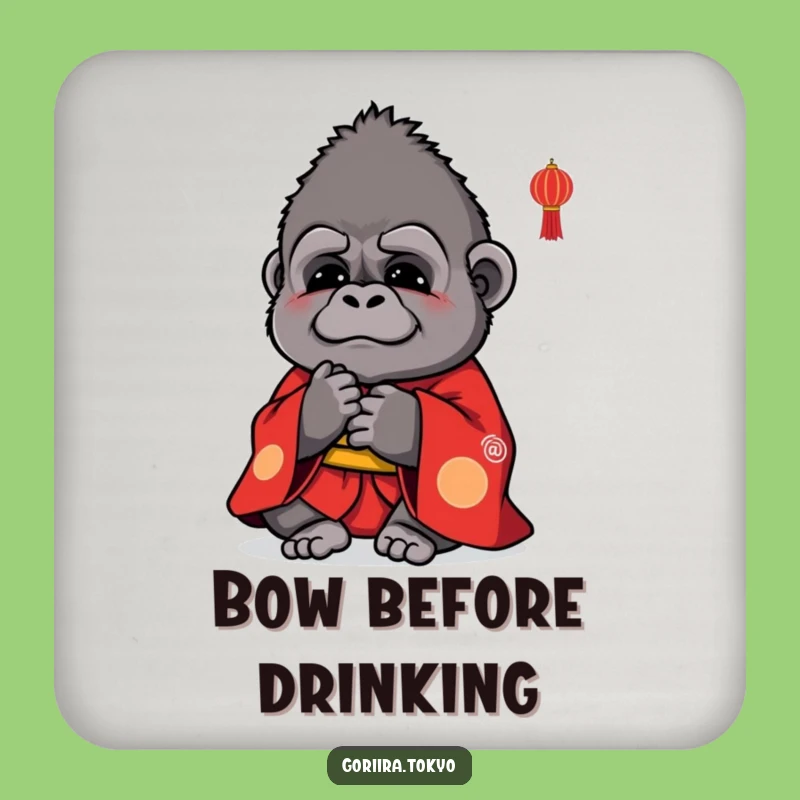 Funny Cute Gorilla Red Kimono Coaster: Polite Bow, Protect Surfaces Gift