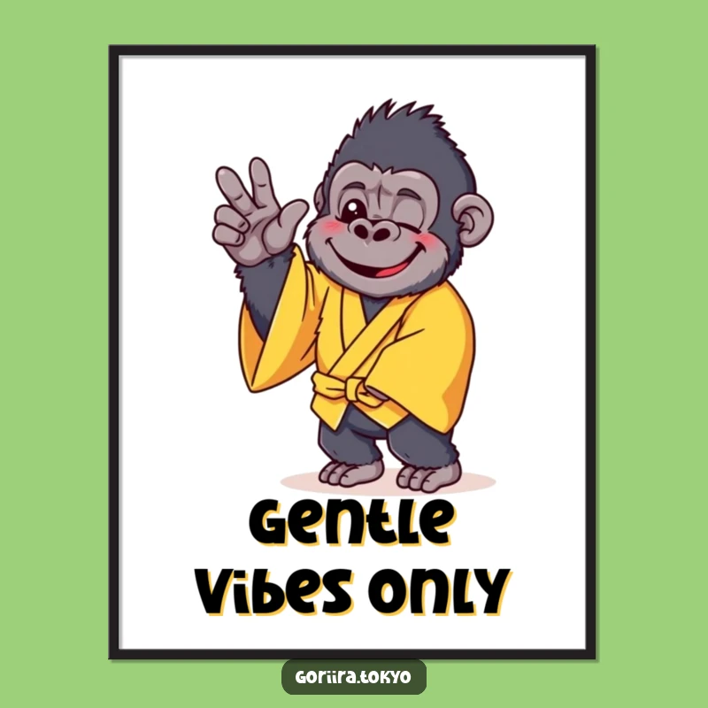 Funny Cheerful Gorilla Yellow Kimono Poster: Gentle Art, Humorous Wall Gift