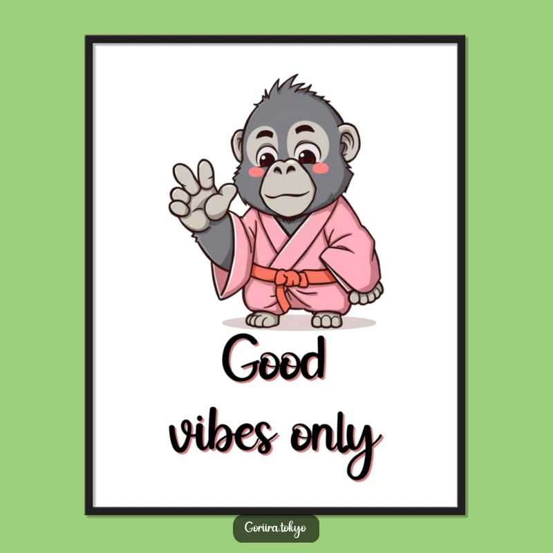 Funny Gorilla Pink Kimono Poster - Artistic Gentle Gesture Wall Art Gift