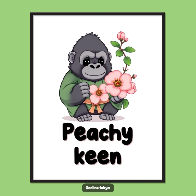 Funny Plump Gorilla Green Kimono Poster: Blossom Art, Humorous Wall Gift
