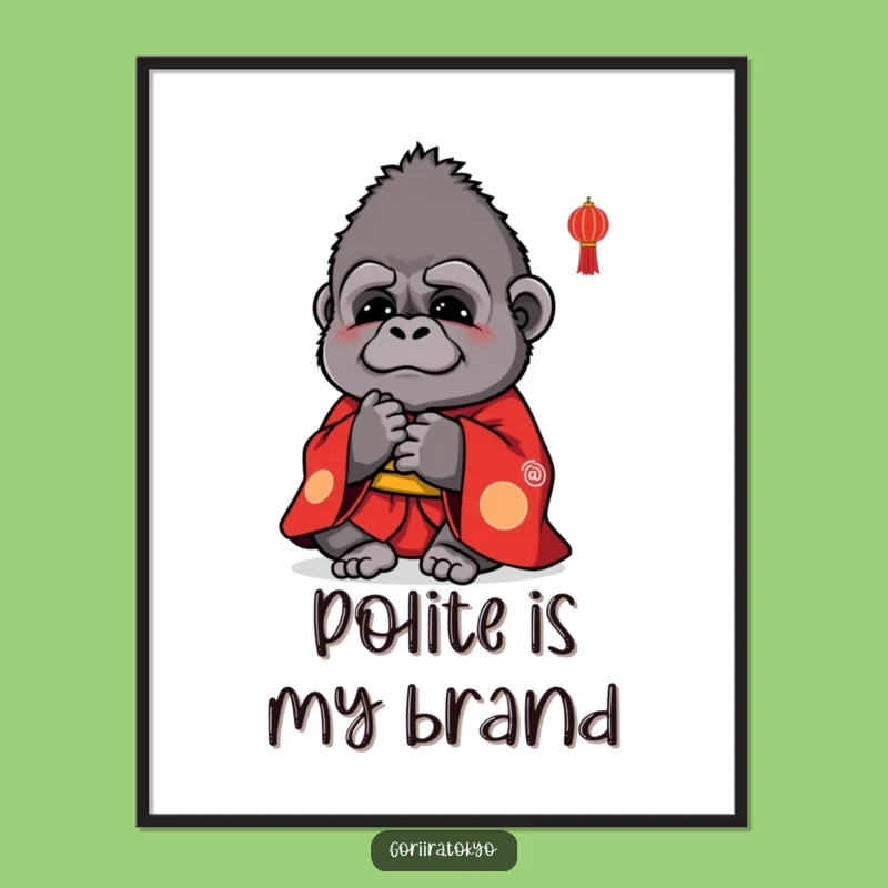 Funny Cute Gorilla Red Kimono Poster: Polite Bow Art, Humorous Wall Gift