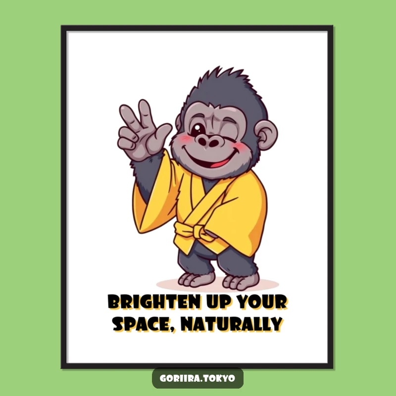 Funny Free Printable Wall Art: Cheerful Gorilla Kimono Pose for Humorous Downloadable Decor