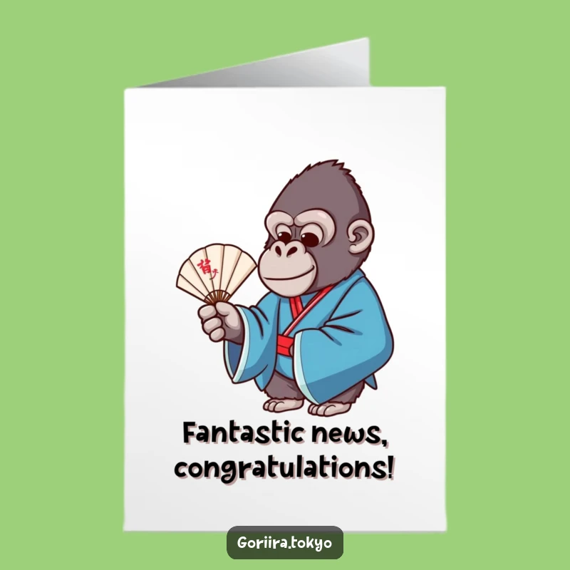 Free Printable Congratulations Card: Graceful Gorilla Kimono Fan for a Funny Downloadable Gift