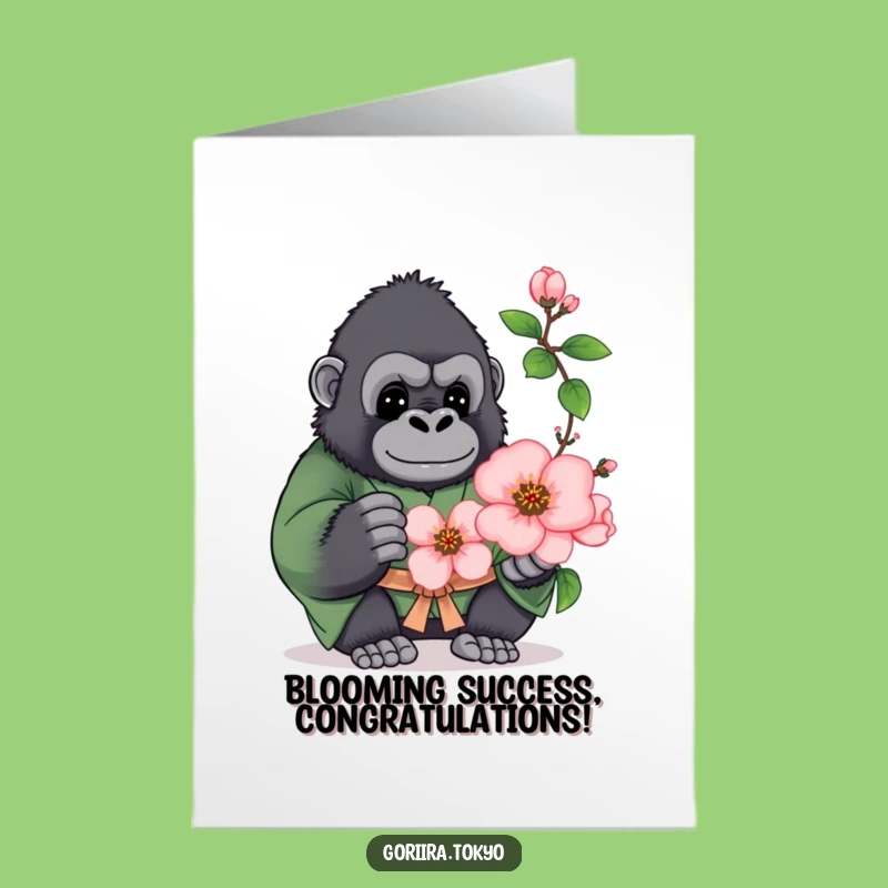Free Printable Congratulations Card: Plump Gorilla Kimono Peach Blossom for Funny Downloadable Gift