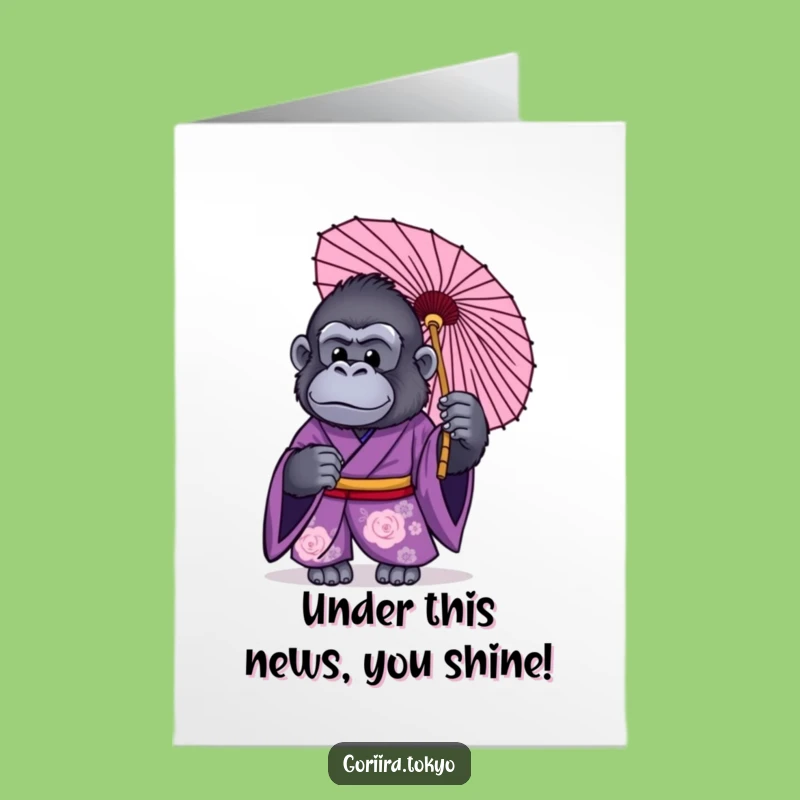 Free Printable Congratulations Card: Purple Gorilla Kimono Umbrella for a Funny Downloadable Gift