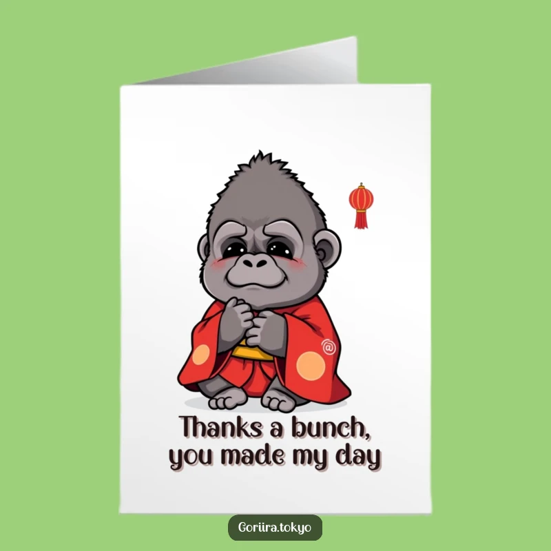 Free Printable Thank You Card: Cute Gorilla Kimono Bow for a Funny Downloadable Gift
