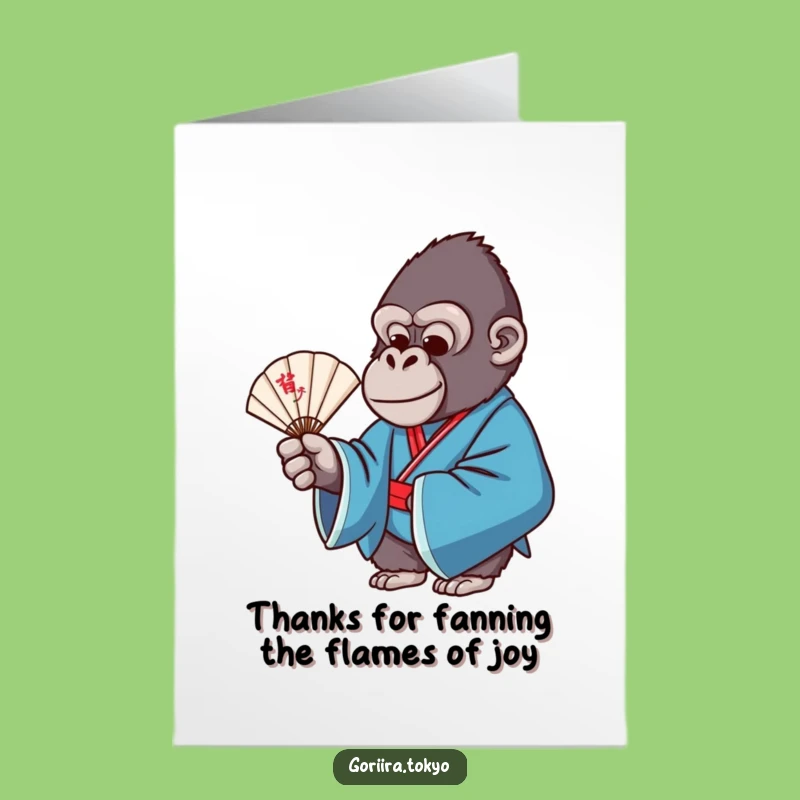 Free Printable Thank You Card: Graceful Gorilla Kimono Fan for a Funny Downloadable Gift