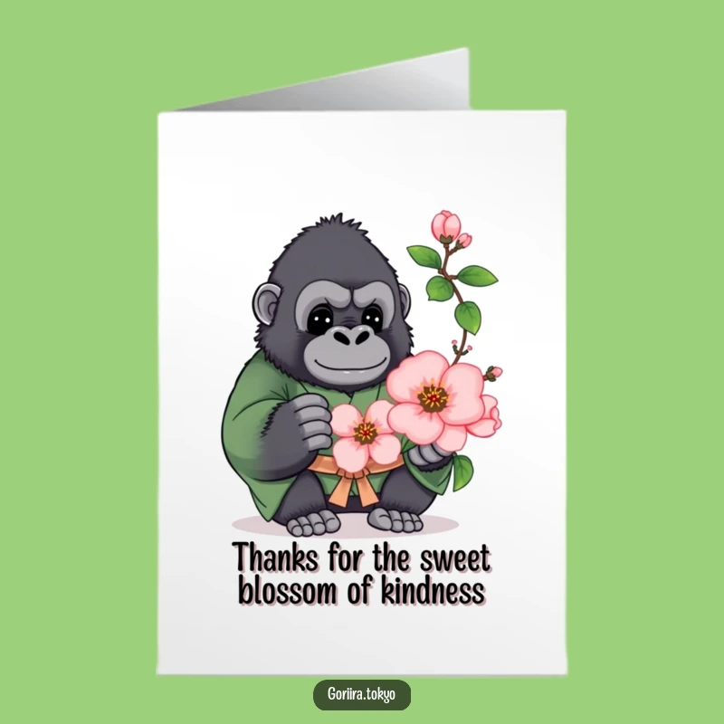 Free Printable Thank You Card: Plump Gorilla Kimono Peach Blossom for Funny Downloadable Gift